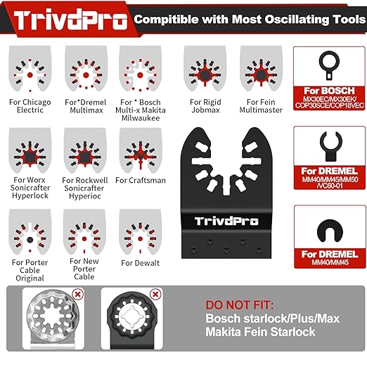 Multitool Blades Multi-Tool Blades Kits - TrivdPro 100pcs Oscillating Tool Blade Oscillating Saw Blades for Metal Wood Plastic, Oscillator Blades for Multi Tool Fits Dewalt Milwaukee Ryobi Fein Bosch