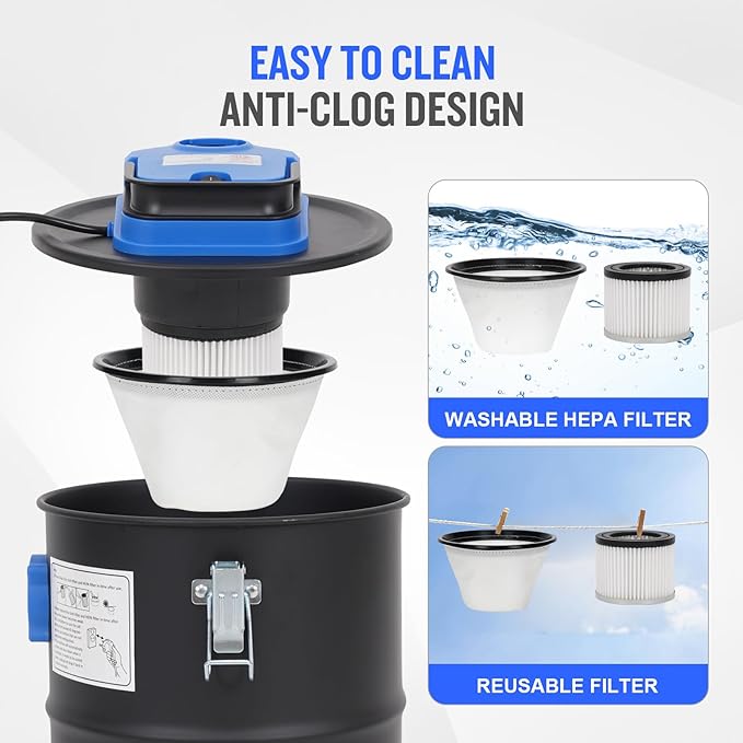 Ash Vacuum Cleaner -3.2 Gallon Fireplace Ash Vac with 800w Powerful Hose Non-Woven Dust Separator | Dry Stove Vacuum for Fireplaces Pellet Grill Wood Stove Fire Pits Blue