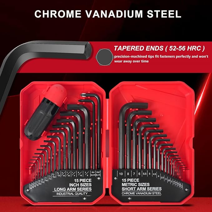 35-Piece Allen Wrench Sets Metric and Standard Hex Key Set, Allen Key Set, MM(0.7mm-10mm) SAE(0.028"-3/8), Chrome Vanadium Steel