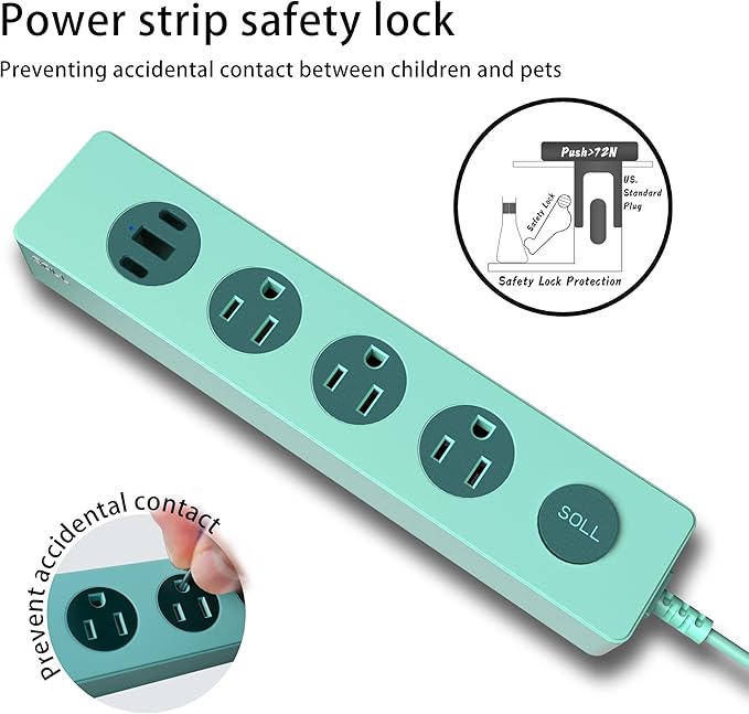 SOLL IPX9 Outdoor Power Strip Weatherproof, Surge Protector Power Strip with 3 Outlet and 3 USB Charging Ports(2 USB C), 6FT Extension Cord for Patio, Garden, Bathroom, Kitchen, Garage, Office