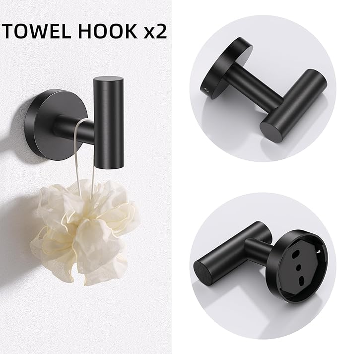 TURS Matte Black 5 Piece Bathroom Hardware Set, SUS304 Stainless Steel Bath Towel Bar Set, Bathroom Towel Rack Set Wall Mounted