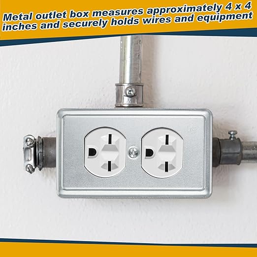 8 Set 4 x 2 Inch Electrical Junction Box with Cover Square Plenum Box Galvanized Steel Metal Outlet Boxes, Ten 1/2'' Knockouts, 1-7/8" Deep, 13 Cu. in. Capacity (Duplex Receptacle Cover)