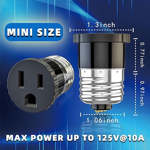 6 Pack, Light Socket to Plug Adapter, Light Bulb Socket Convert to Outlet Adapter (Black).