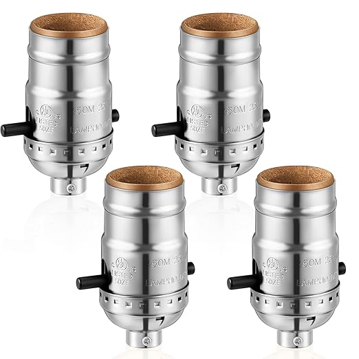 4 Pack UL Listed Lamp Socket with Push On/Off, E26 Threaded Base, Medium Screw Push Socket, Lamp Parts for Floor and Table Lamps, DIY Project (Silver)