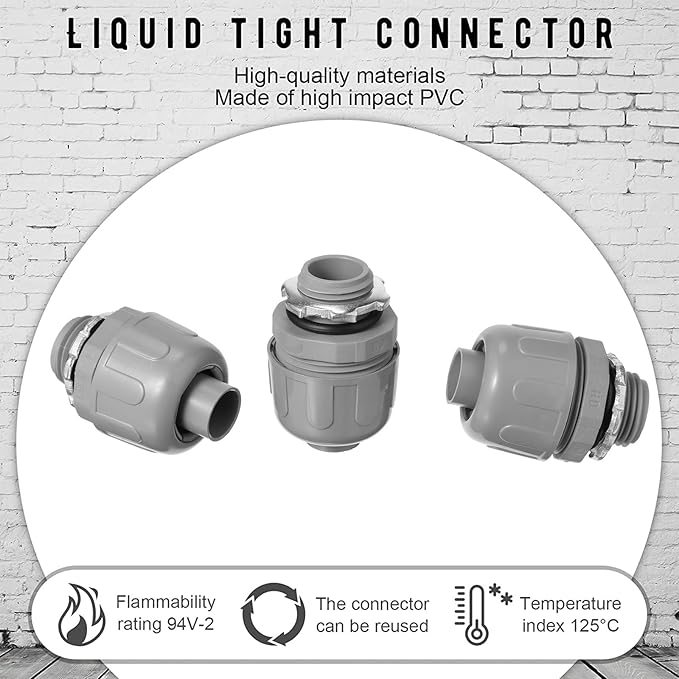1/2 Inch Liquid Tight Connector PVC Electrical Conduit Fittings Straight 180 Degree Flexible Conduit Connector for Home Kitchen Bathroom Tube Tool Supplies (30 Pcs)
