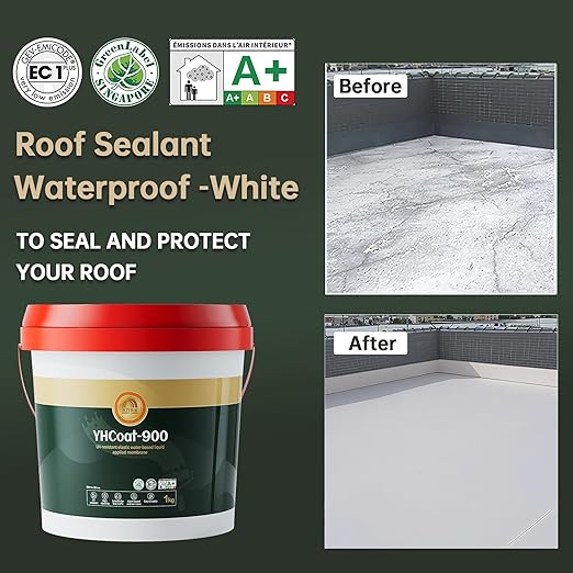 35 oz White Roof Sealant Waterproof, Elastomeric Roofing Coating Liquid Waterproofing Paint Adhesive, Solar Reflective Sealer for Outdoor Flat, Metal Roofs Leak Repair 1KG
