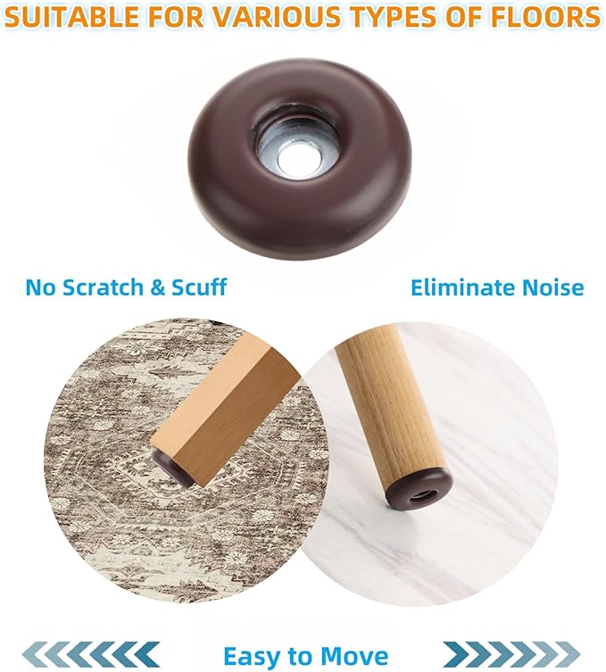 1-1/4" Screw on Furniture Sliders-Furnigear Heavy Duty PTFE (Teflon) Chair Leg Slides Glides Move Your Furniture Easy & Safely - Best Floor Protector(Brown-40pack)
