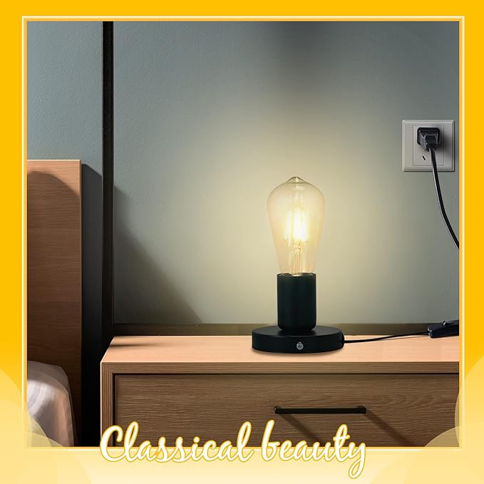 Tuanse 2 Pcs Polished Metal Desktop Lamp Base E26 E27 Screw Light Bulb Holder Sockets Night Light Base Lamp Replacement for Holding Bulb 6 Feet Cord on Off Switch Plug(Black)