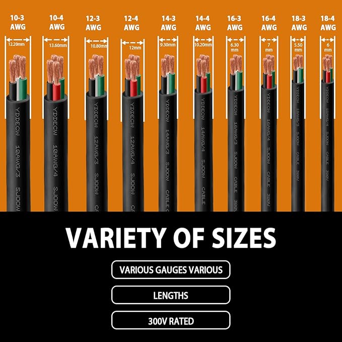 200ft 16/3 16 AWG Portable Power Cable (3 Conductor) - SJOOW 300V 16 Gauge Electric Wire for Motor Leads, Portable Lights, Battery Chargers and Machinery - 3 Conductor - 200 Feet Electrical Cord