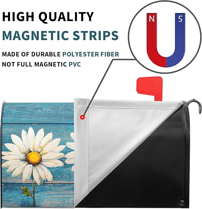Spring Daisy Mailbox Covers Rustic Blue Old Wood Board Mailbox Covers Magnetic Standard Size 25.5x21 Inch Vintage Floral Waterproof Mail Box Wraps Post Letter Box Covers Garden Yard Outdoor Decor