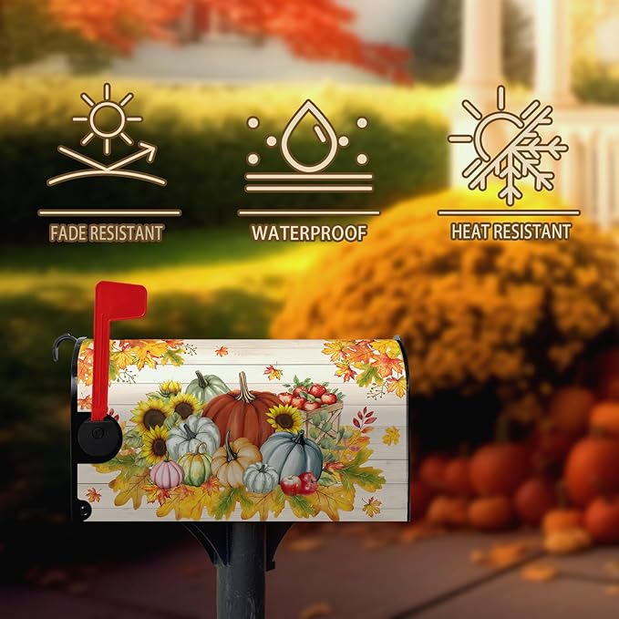 Fall Harvest Pumpkin Mailbox Covers Autumn Thanksgiving Magnetic Mailbox Cover Standard Size 21x18 Inches Farmhouse Fall Letter Post Mail Box Wraps for Garden Yard Outdoor Decor