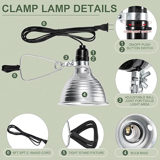 Macarrie 8 Pack Clamp Lamp Light with Aluminum Reflector, 6ft SPT-2 18awg Cord and Adjustable Stand Fixture, up to 150 Watt, E26 Socket, No Bulb(5.5 Inch)