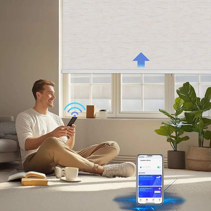 Motorized Blinds with Remote Cordless Automatic Motorized Shades Custom Blinds for Windows Smart Curtains Compatible with Alexa Google Home(Blackout Linen Sandy Beach,W32 x H72in)