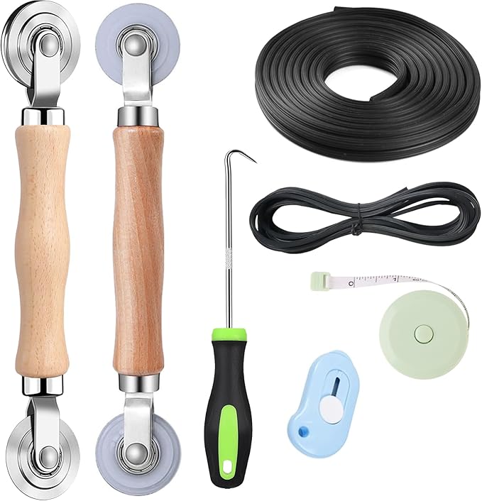 Screen Tool for Window Screen Replacement - Two Spline Roller (Steel and Nylon Bearing Roller), Spline Removal Hook, Two Sizes Screen Spline, Utility Knife, Tape Measure, Tooltriz