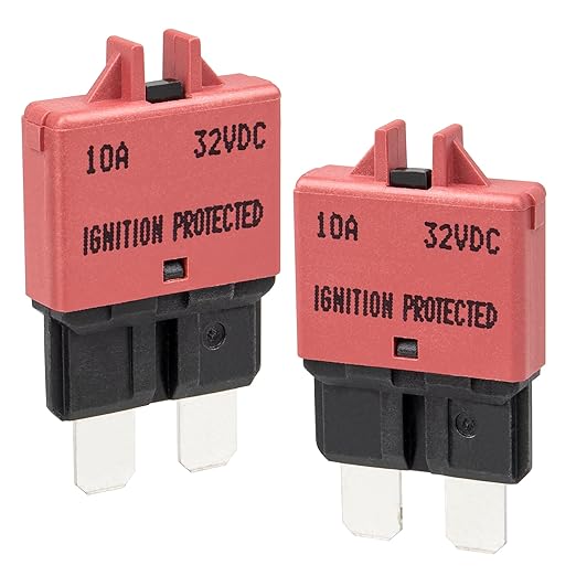 NuIth Manual Reset Mini Fuse Circuit Breakers 10A, E39 Low Profile ATO/ATC Circuit Breaker Blade Fuse 12V-32V DC 10A Re-settable Standard Blade Fuses for Car Truck RV Marine (2PCS-10A)