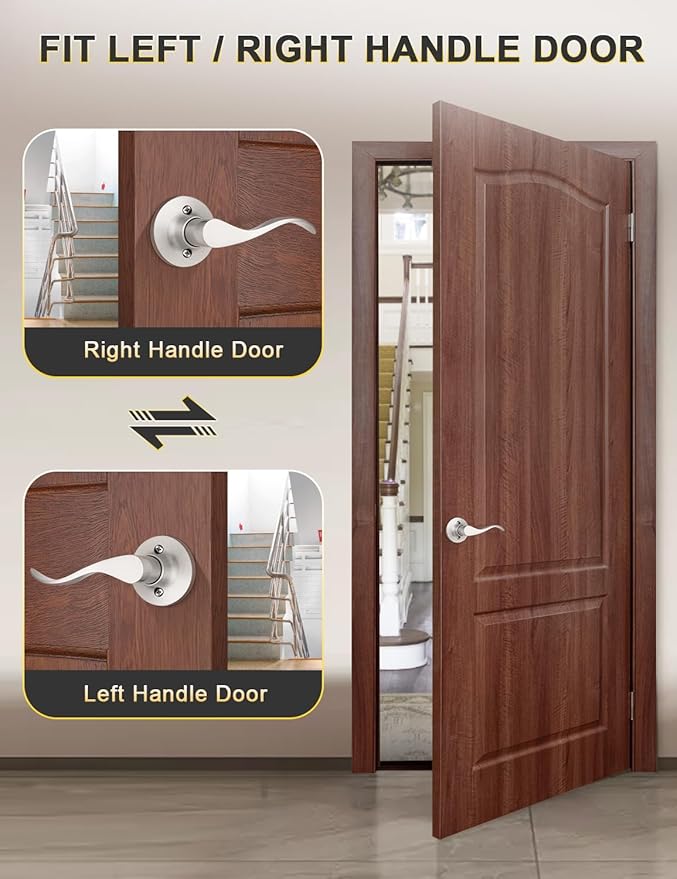 Mengico 1 Set Door Handles Interior,Satin Nickel Door Lever Lock,Interior Dummy Door Handles (Right & Left)