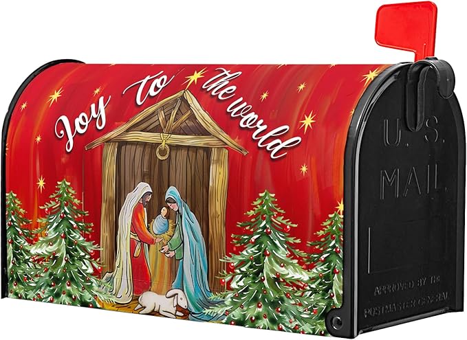 Kawani Christmas Magnetic Mailbox Covers - Merry Christmas Joy to The World - Standard Size 25.5x21 Inch Winter Holiday Xmas Decorative Post Letter Box Cover for Garden Yard Decor
