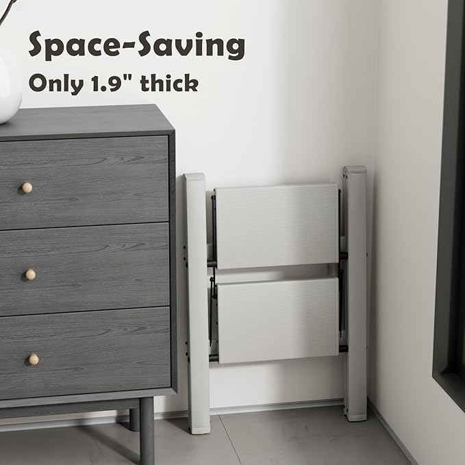 Taranta 2 Step Ladder,Aluminum Lightweight Folding 2 Step Stool with Anti-Slip Wide Pedal,330lbs Capacity Step Ladder for Household,Kitchen,Office - Misty Gray