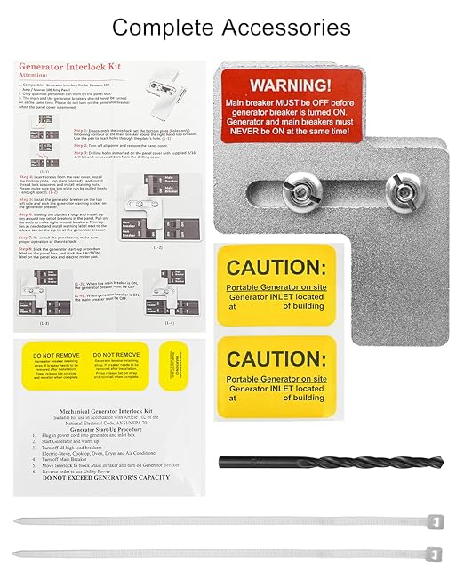 Generator Interlock Kit Fit for Siemens 100 Amp Murray 100 Amp Panel, 1 1/4" Spacing Between Main and Branch Breaker, Main Breaker Interlock Kit
