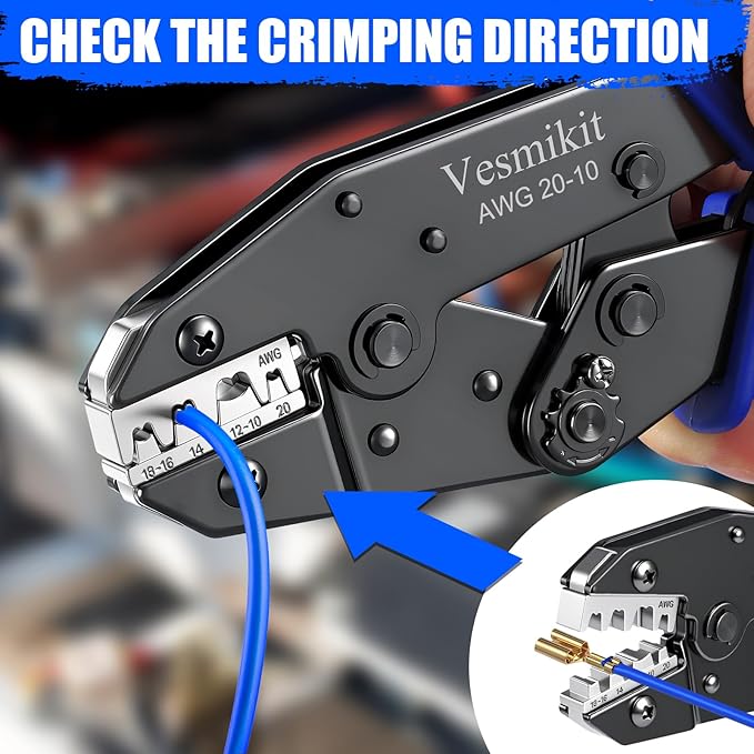 Crimping Tool for Non-Insulated Open Barrel Terminals-AWG 20-10 Ratchet Wire Crimper Tool-Wire Terminal Crimper-For Molex Female Male Spades Bullet