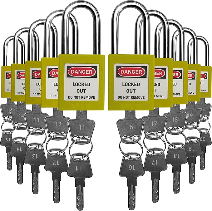 Lockout Tagout Locks, Safety Padlock, Keyed Differently Loto Safety Padlocks for Lock Out Tag Out Kits Station (Yellow 11-20)