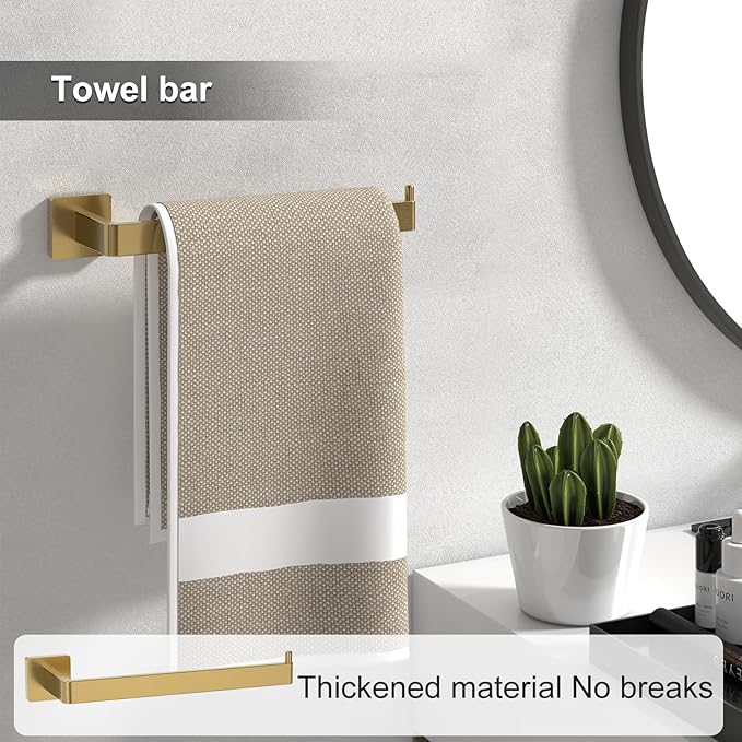Toilet Paper Holder Collision Avoidance Towel Racks for Bathroom Thickened Material 304 Stainless Steel Towel Rack 10-Piece Towel Bar Brushed Gold Bathroom Hardware Set Will Not Rust