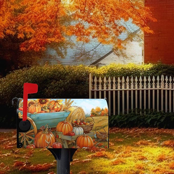 Fall Pumpkins Magnetic Large Size 25.5 X 21 Inch Autumn Harvest Sunflower Mailbox Wraps Farmhouse Seasonal Letterbox Covers for Fall Garden Yard Outdoor Decor