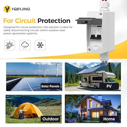 Solar Panel Disconnect Switch 32Amp DC AC Miniature Circuit Breaker 500V 2 Poles with PV Connector and IP65 Waterproof UV-Proof Box for Outdoor Solar PV Homes Battery