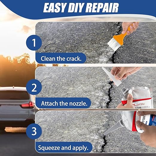 Concrete Crack Sealant, Self-Leveling Waterproof Cement Filler, Fast-Drying Crack Repair Glue for Driveways, Sidewalks, Walls, Floors, Garage – Indoor & Outdoor Use (2 Pack)