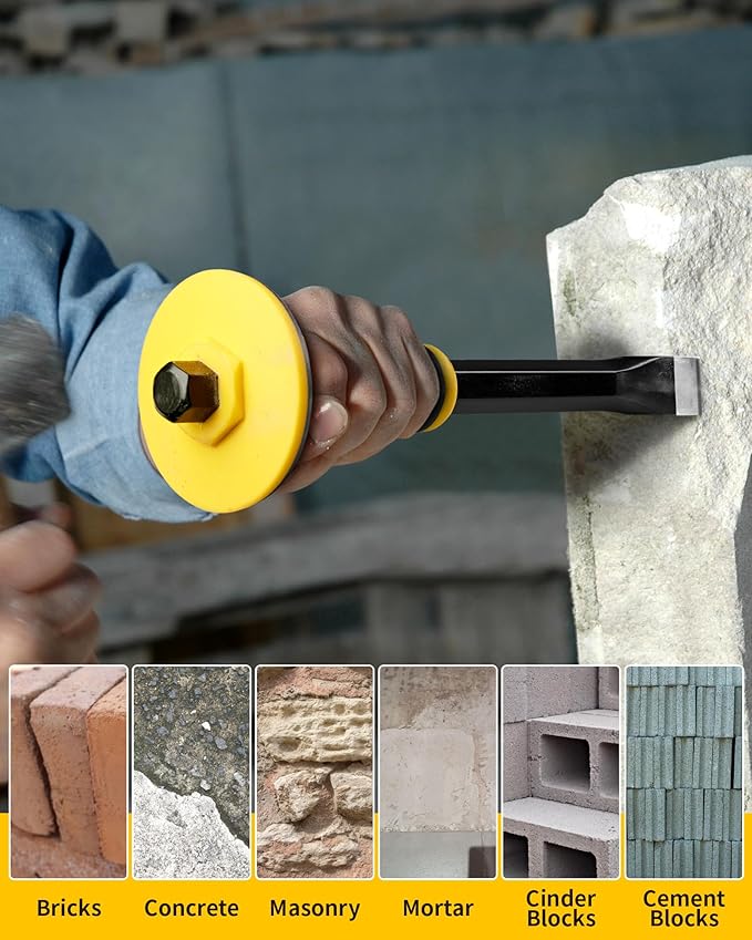 Rock Chisel, Firecore 4 Inch by 8 Inch Masonry Chisel with Hand Guard, Heavy Duty Flat Cold Chisel for Concrete Stone Brick Rock Tile Mortar Breaking Demolishing Carving Splitting Cutting Mason Tools