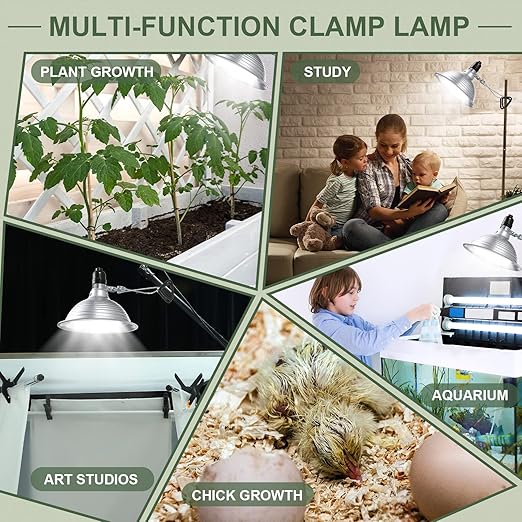 Macarrie 8 Pack Clamp Lamp Light with Aluminum Reflector, 6ft SPT-2 18awg Cord and Adjustable Stand Fixture, up to 150 Watt, E26 Socket, No Bulb(8.5 Inch)