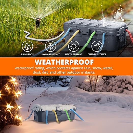 QUOBAS 2 Pack Outdoor Waterproof Electrical Box with 6 Cable Ports, IP54 Weatherproof Heavy-Duty Extension Cord Cover for Power Strips, Garden Power Tools, Holiday Lights, Gray