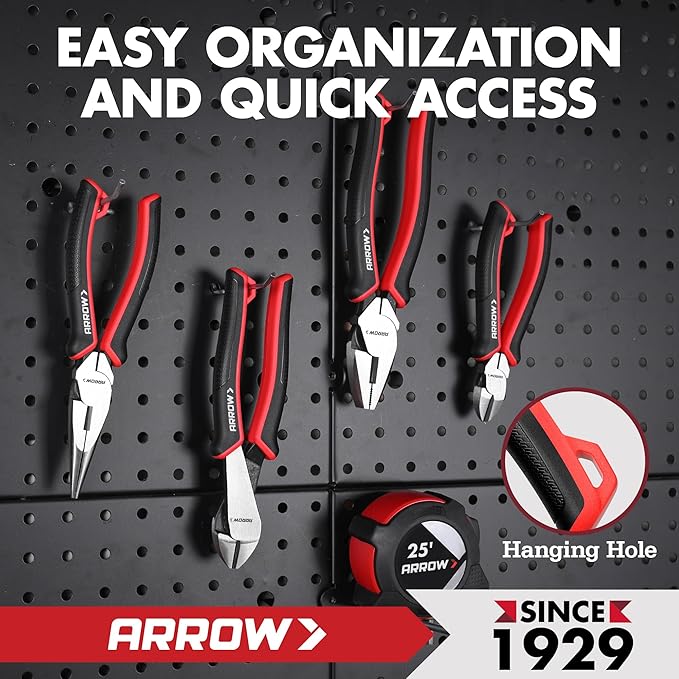 ARROW High Leverage Diagonal Pliers, 8 Inch Wire Cutters with Comfortable TPR Handle, High Carbon Steel Side Cutters for Cutting Wire