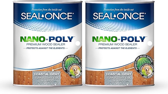 Seal-Once Nano+Poly Penetrating Wood Sealer with Polyurethane - Premium Waterproof Sealant -2 Gallon & Coastal Gray
