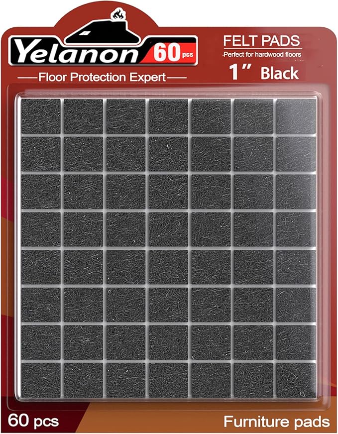 Yelanon Felt Furniture Pads -60 Pcs Premium Felt Pads for Chair Legs Furniture, Floor Protectors for Hardwood Floors, Black