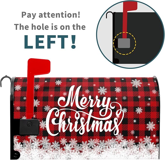 Kawani Merry Christmas Mailbox Cover Winter Snowflake Red Black Buffalo Plaid Christmas Decorative Mailbox Cover Magnetic Standard Size 21x18 Inch Xmas Post Box Cover Wraps for Garden Yard Decor