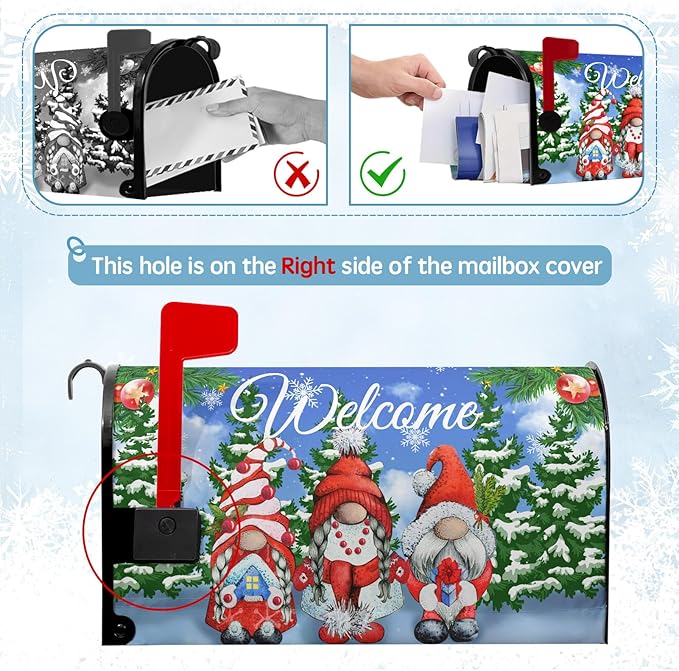 Winter Gnome Welcome Mailbox Covers Magnetic Lrage Size Pine Tree Mailbox Post Cover Snowflake Mailbox Wraps Oversized Waterproof Xmas Decor for Yard Garden 21 X 25.5 Inch