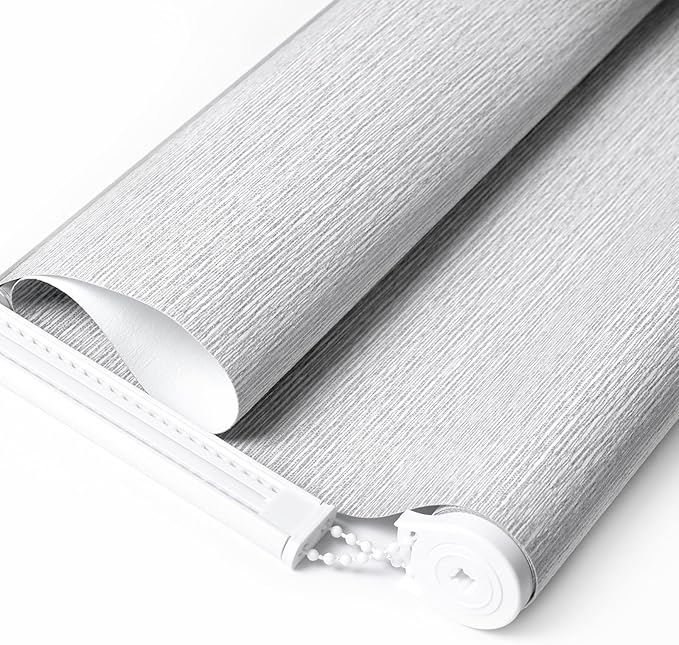 ALLBRIGHT 100% Blackout Roller Blinds Woven Shades with Striped Jacquard, Cordless Window Shades, UV Protection Fabric, Easy-Install for Indoor Home & Office, Grey Old, 25" W x 72" H