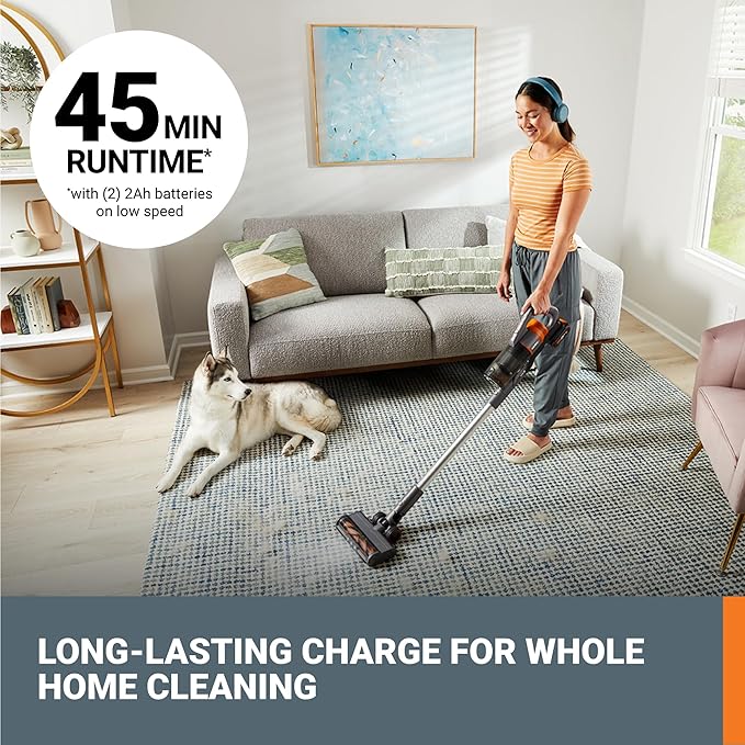 WORX 20V Cordless Stick Vacuum, Powerful Cordless Vacuum Cleaner 25Kpa High Suction for Pet Hair, Lightweight Handheld Vacuum Cleans Floors Carpet Car – Battery & Charger Included
