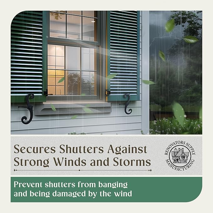 Renovators Supply Shutter Fasteners - Decorative S Style Shutter Dogs Hardware - Rust Resistant Powder Coated External Shutter Tieback Including Mounting Screws - 6.5 Inches, Cast Aluminum, Pack of 50