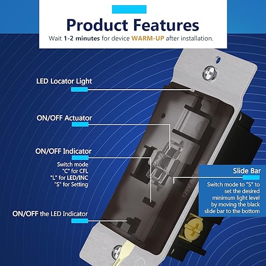 LIDER Dimmer Paddle Switch for Dimmable 300W LED/CFL Lights, 1-Pole or 3-Way, 120 V, Modern Upgrade, UL Listed, Wall Plate Included, Brown