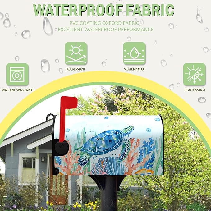 Sea Turtle Magnetic Mailbox Covers Oversized Summer Beach Mailbox Cover Large Size 21 x 25.5 Inch Ocean Coral Nautical Post Letter Box Wraps Decor for Garden Outdoor