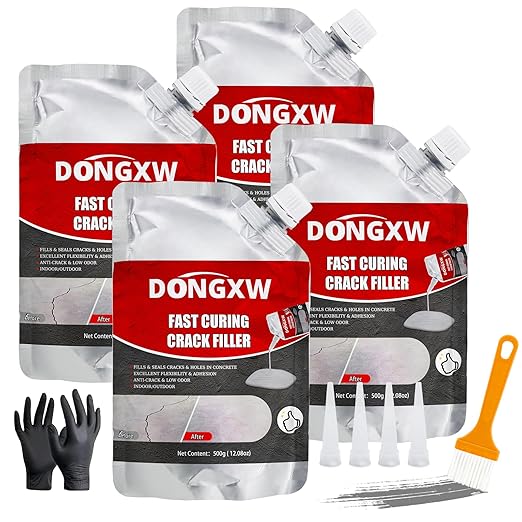 Concrete Crack Filler, Self Leveling Cement Crack Sealant Waterproof, High Elasticity Crack Repair Adhesive for Concrete Driveway, Weather-Resistant Caulking Glue for Joint, Outdoor(4 pcs)