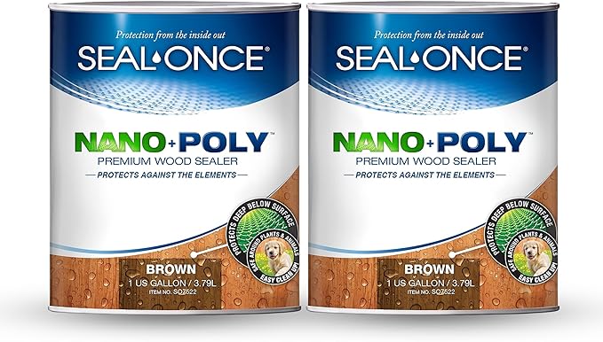 Seal-Once Nano+Poly Penetrating Wood Sealer with Polyurethane - Premium Waterproof Sealant -2 Gallon & Brown