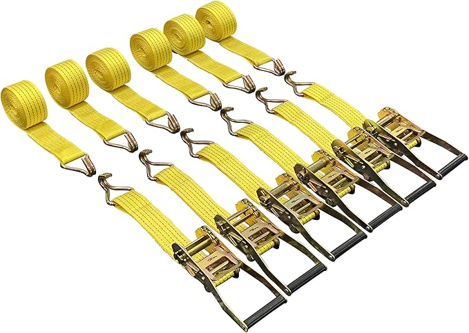 6 Pack 2" x15' Ratchet Strap Tie Down 5000LB J Hook