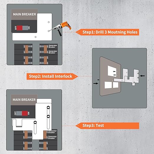 Generator Interlock Kit Compatible with Siemens or Murray 150 amp or 200 amp Main Breaker Panel, 7/8-1 1/4 Inch Spacing Between Main and Branch Breaker