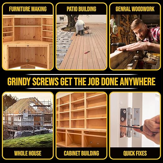 #8 x 1 5/8’’ Stainless Steel Wood Screws by Grindy (200pack/1.1LBS) – Self-Drilling Deck Screws I Rust Resistant I Quick Drive & Fast Grip I for Cabinet, Furniture & Other Projects I Bit Included