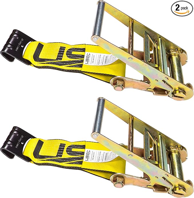 US Cargo Control 4 Inch x 11 Inch Fixed End (2-Pack), Zinc-Coated Ratchet and Black Flat Hook, 5,400 lbs Working Load Limit, 4 Inch Ratchet Strap Fixed Ends for Flatbed Trailers and Trucks