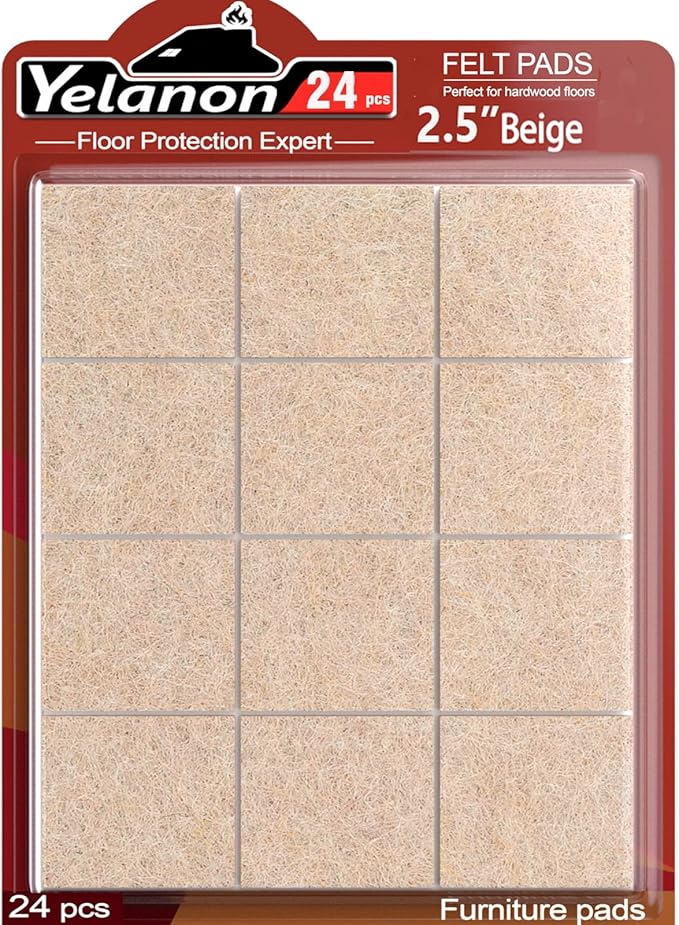 Yelanon Felt Furniture Pads for Hardwood Floors -24 Pcs 2.5" Premium Felt Pads for Chair Legs, Floor Protectors for Furniture, Beige