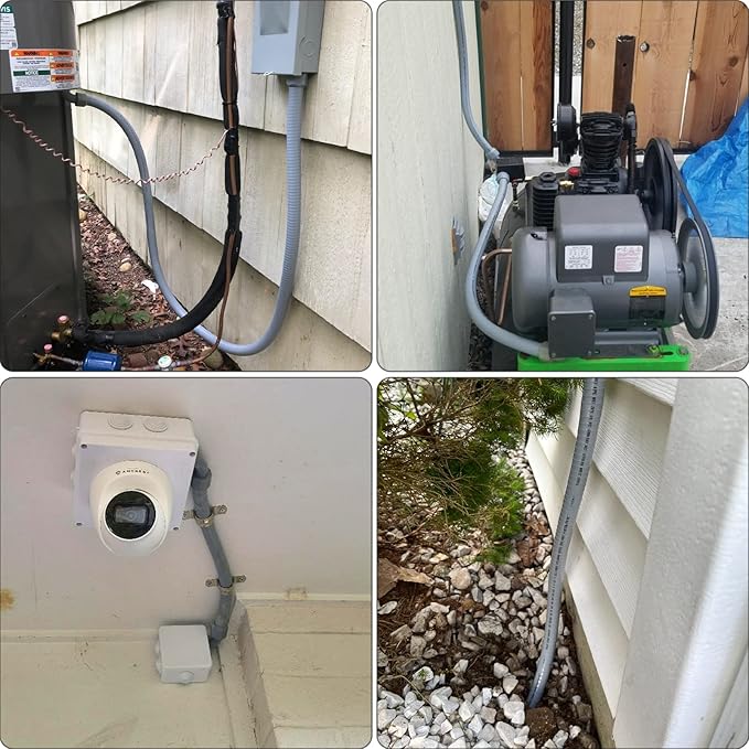 1-1/2(1.5) 50ft Liquid-Tight Conduit and Connector Kit,Flexible Non Metallic Liquid Tight Electrical Conduit Kit with 5 Straight and 3 90-Degree Conduit Connector Fittings,1-1/2in. Dia